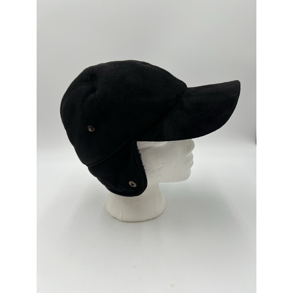 Scala Classics Black Faux Suede Ear Flap Winter Hat Faux Fur Lined Size M - Picture 11 of 14